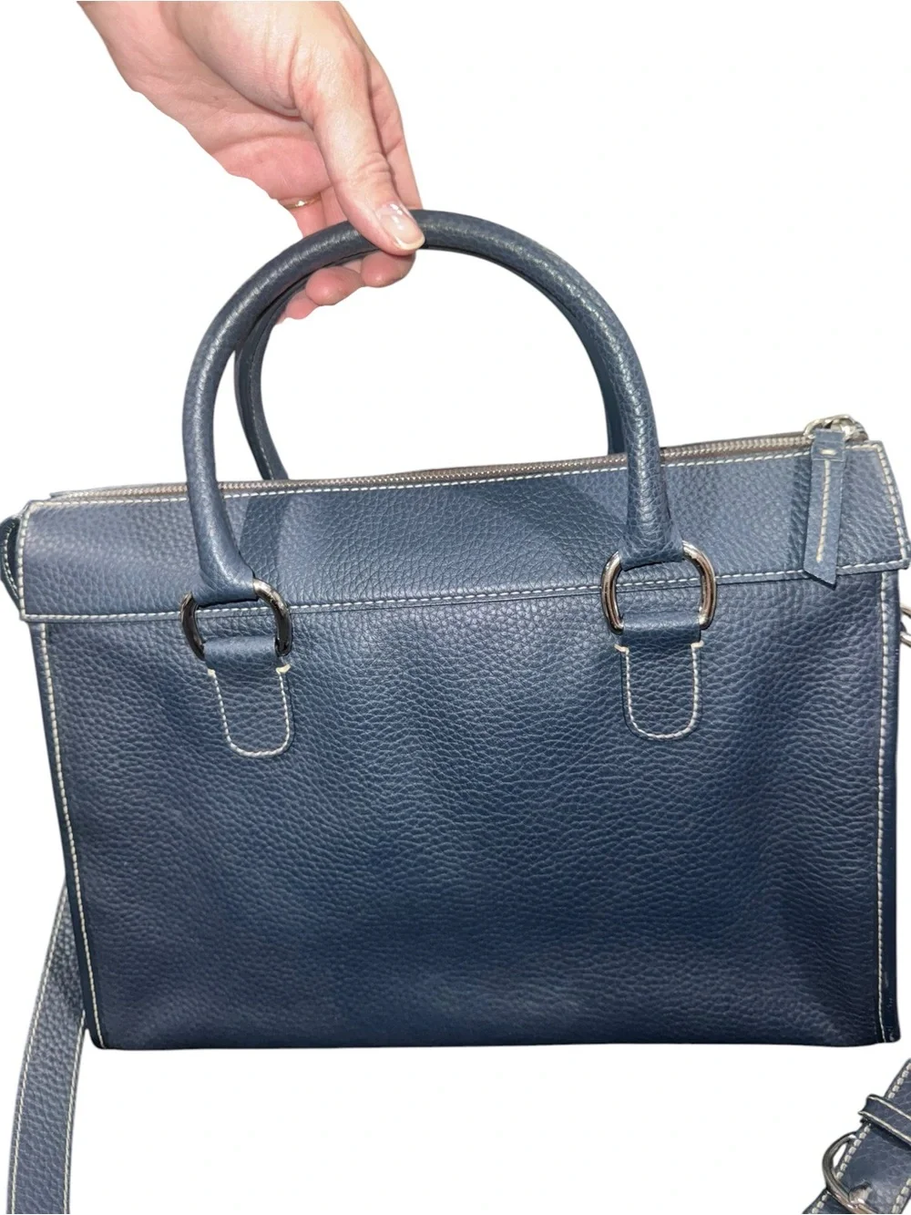 Dooney & Bourke Blue Pebbled Leather Double-Pocket Satchel Briefcase